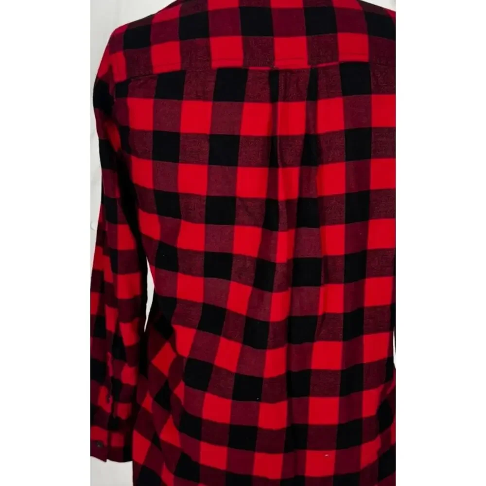 Eddie Bauer Womens Small Red Black Buffalo Plaid Button Front Cotton Shirt - Picture 9 of 10